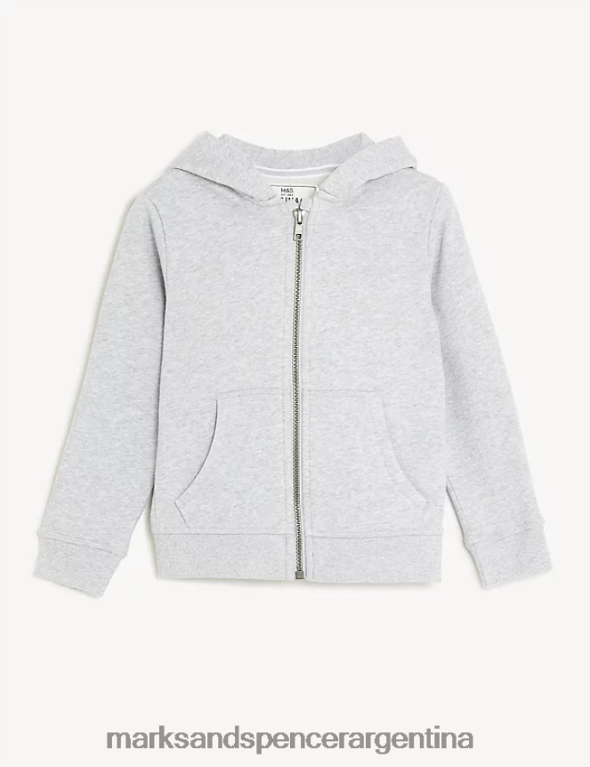 Marks & Spencer niños sudadera con capucha lisa rica en algodón ropa gris 46VL7634