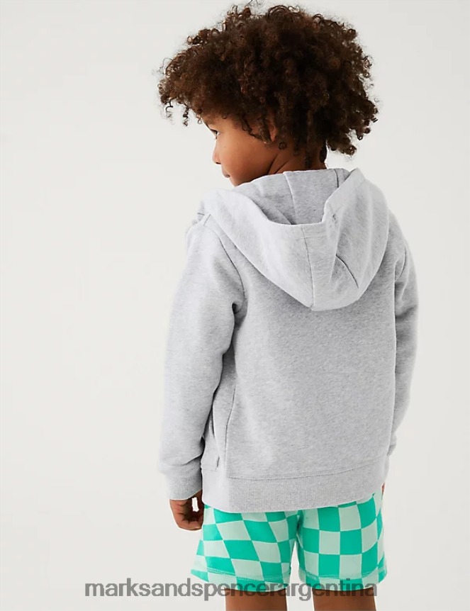 Marks & Spencer niños sudadera con capucha lisa rica en algodón ropa gris 46VL7634