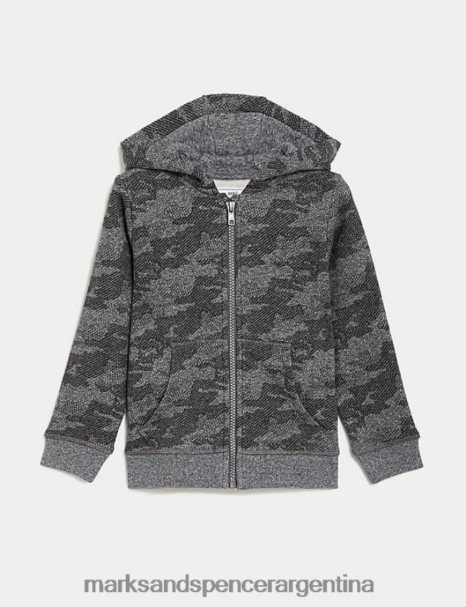 Marks & Spencer niños sudadera con capucha y cremallera con estampado rico en algodón ropa mezcla de carbón 46VL8110