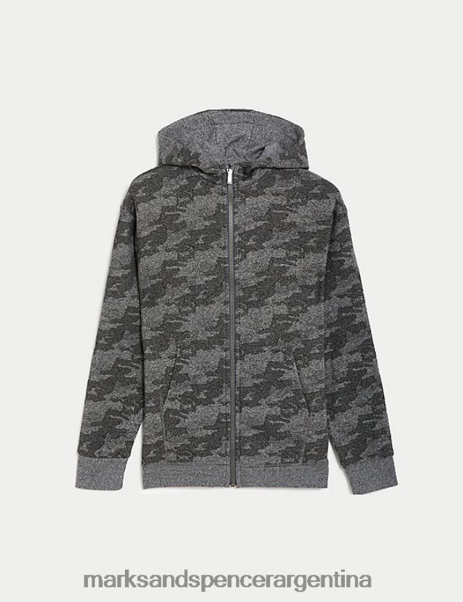 Marks & Spencer niños sudadera con capucha y cremallera con estampado rico en algodón ropa mezcla de carbón 46VL8240