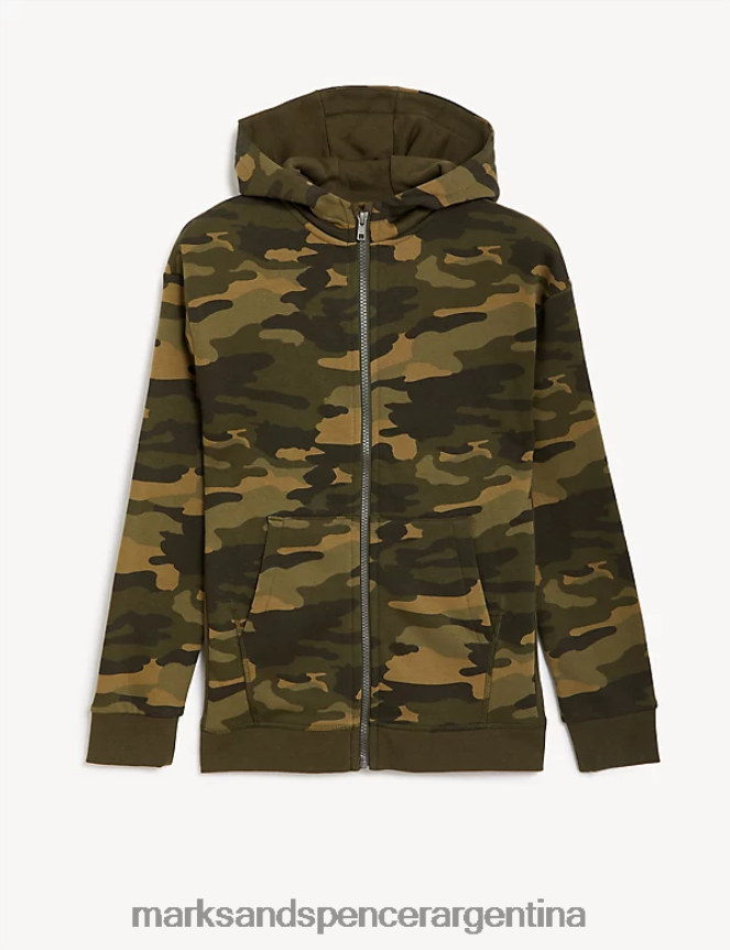 Marks & Spencer niños sudadera con capucha y cremallera de camuflaje rico en algodón ropa mezcla de color caqui 46VL7828