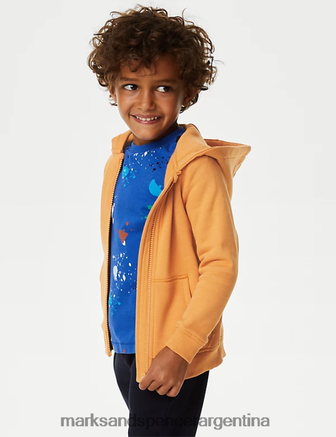 Marks & Spencer niños sudadera con capucha y cremallera rica en algodón ropa oro 46VL8142