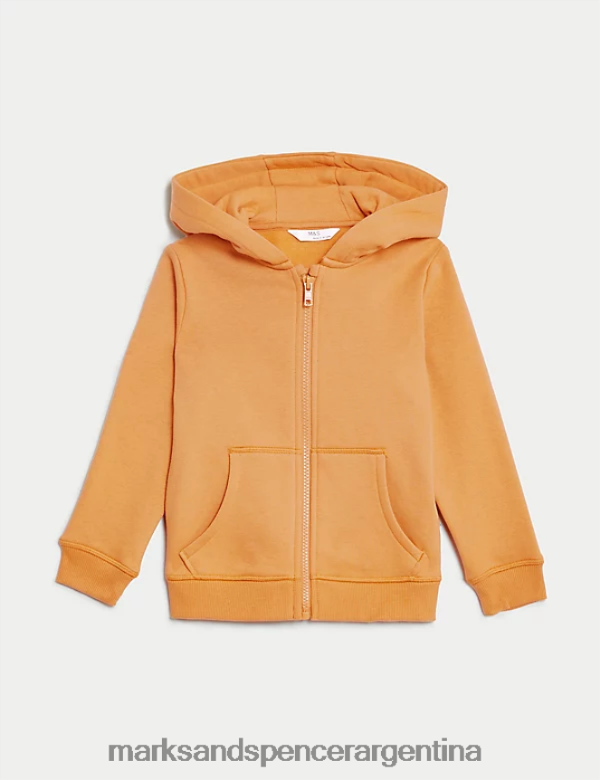 Marks & Spencer niños sudadera con capucha y cremallera rica en algodón ropa oro 46VL8142