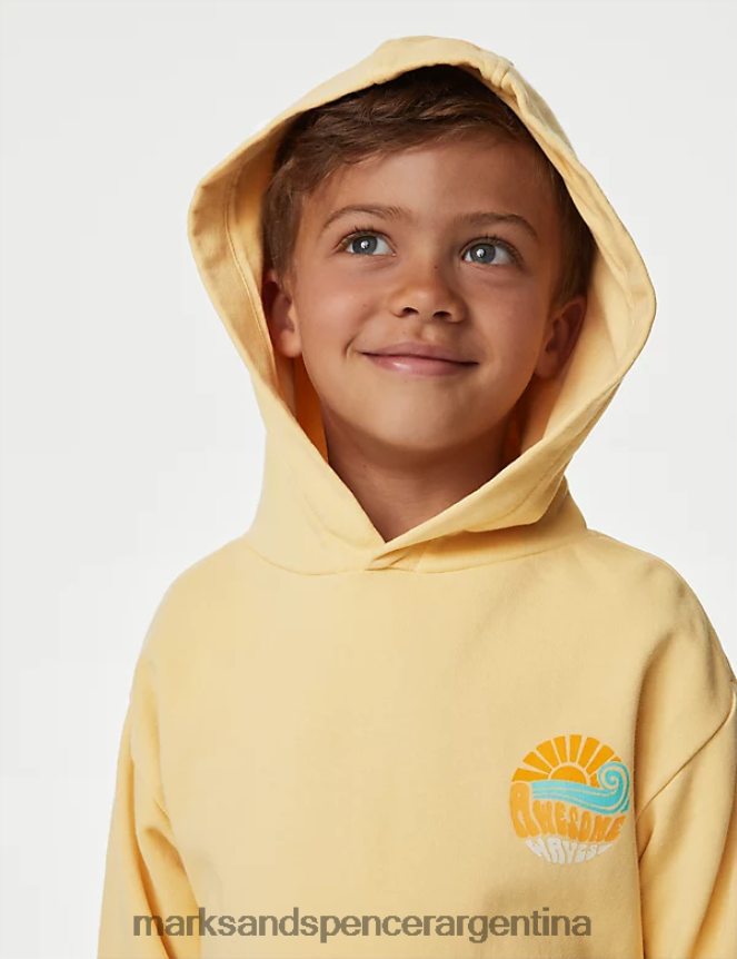 Marks & Spencer niños sudadera con capucha y gráfico rico en algodón ropa amarillo 46VL8156