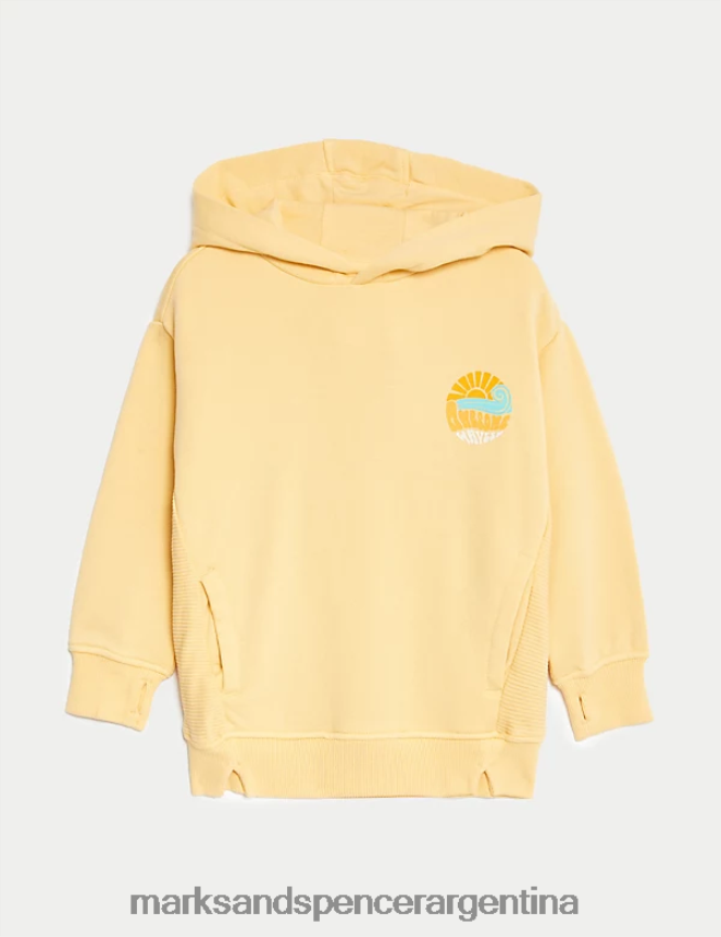 Marks & Spencer niños sudadera con capucha y gráfico rico en algodón ropa amarillo 46VL8156