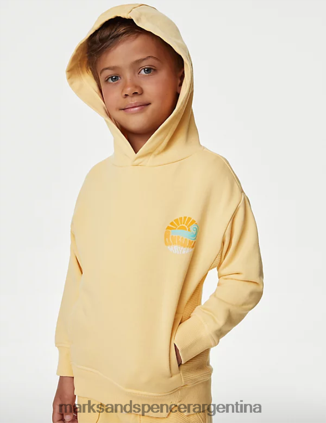 Marks & Spencer niños sudadera con capucha y gráfico rico en algodón ropa amarillo 46VL8156