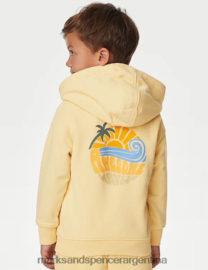 Marks & Spencer niños sudadera con capucha y gráfico rico en algodón ropa amarillo 46VL8156