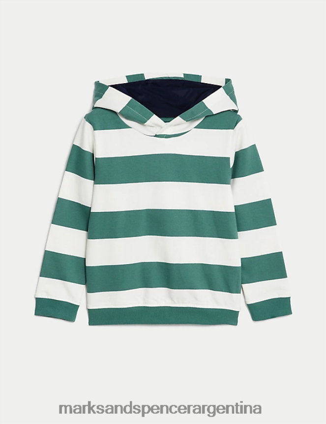 Marks & Spencer niños sudadera con capucha y rayas ricas en algodón ropa mezcla verde 46VL8010