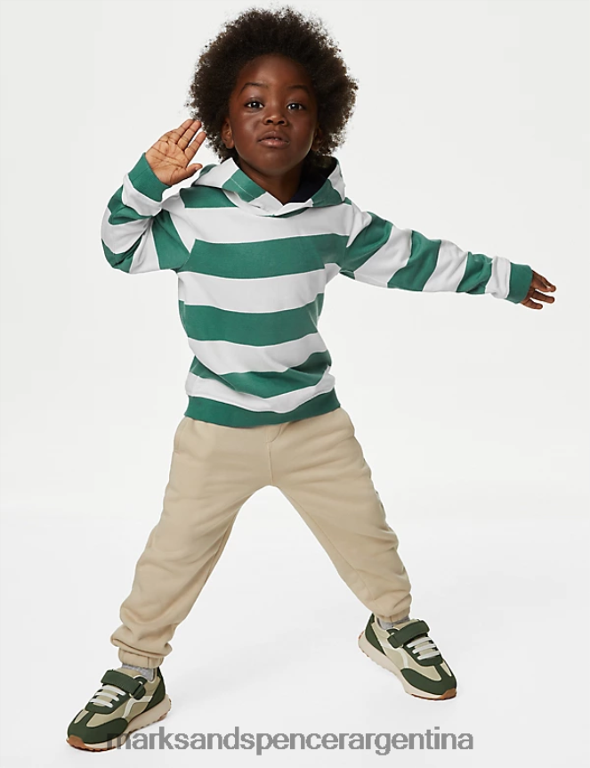 Marks & Spencer niños sudadera con capucha y rayas ricas en algodón ropa mezcla verde 46VL8010