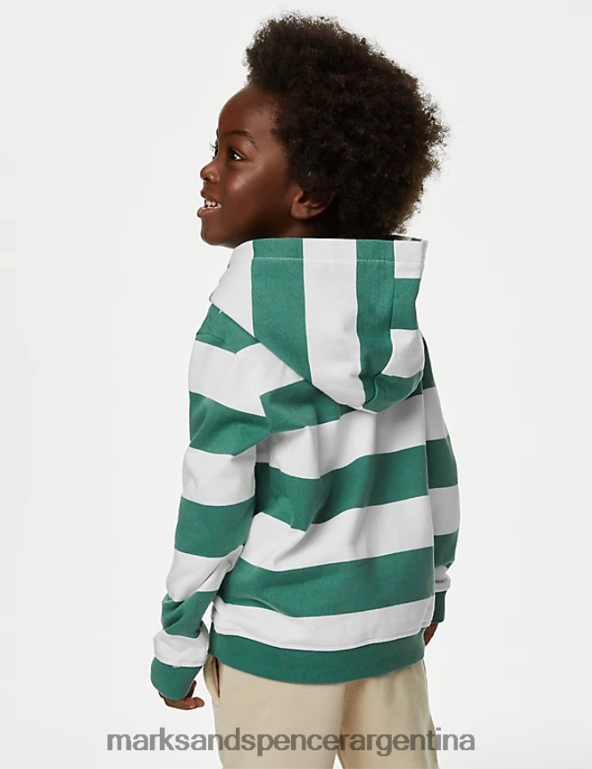 Marks & Spencer niños sudadera con capucha y rayas ricas en algodón ropa mezcla verde 46VL8010