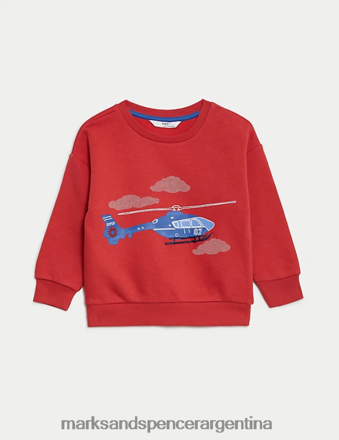 Marks & Spencer niños sudadera con helicóptero rica en algodón ropa mezcla roja 46VL7802
