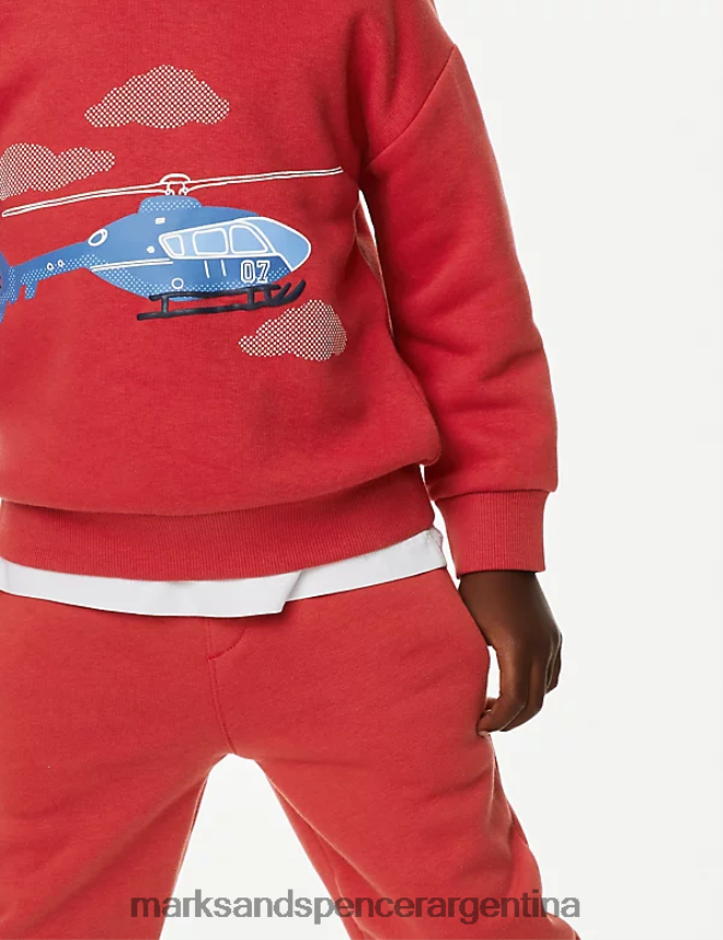Marks & Spencer niños sudadera con helicóptero rica en algodón ropa mezcla roja 46VL7802