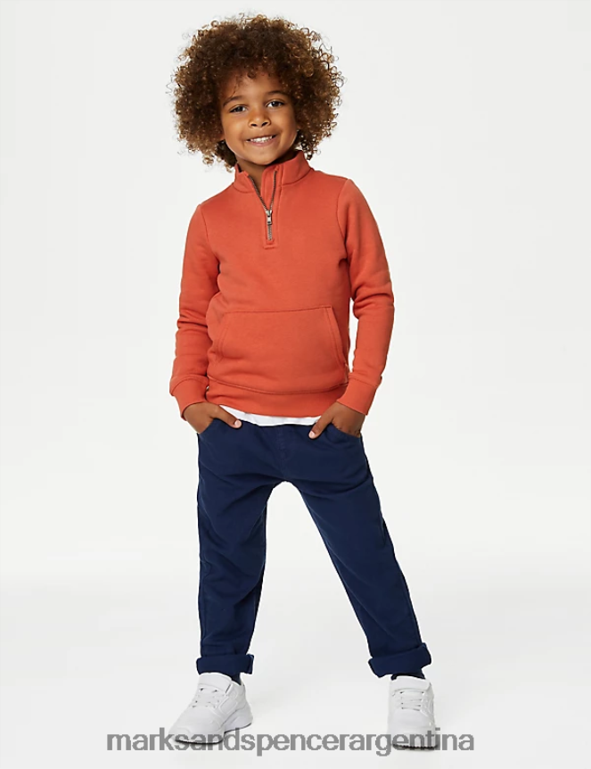 Marks & Spencer niños sudadera rica en algodón con media cremallera ropa naranja 46VL8052