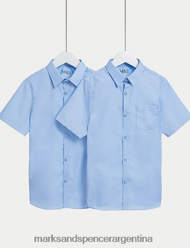 Marks & Spencer niños Paquete de 2 camisas escolares slim fit que no necesitan planchado uniforme escolar azul 46VL7870