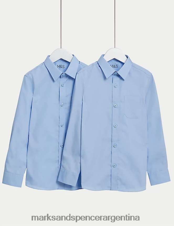 Marks & Spencer niños Paquete de 2 camisas escolares slim fit que no necesitan planchado uniforme escolar azul 46VL8074