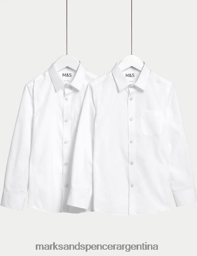 Marks & Spencer niños Paquete de 2 camisas escolares slim fit que no necesitan planchado uniforme escolar blanco 46VL7830