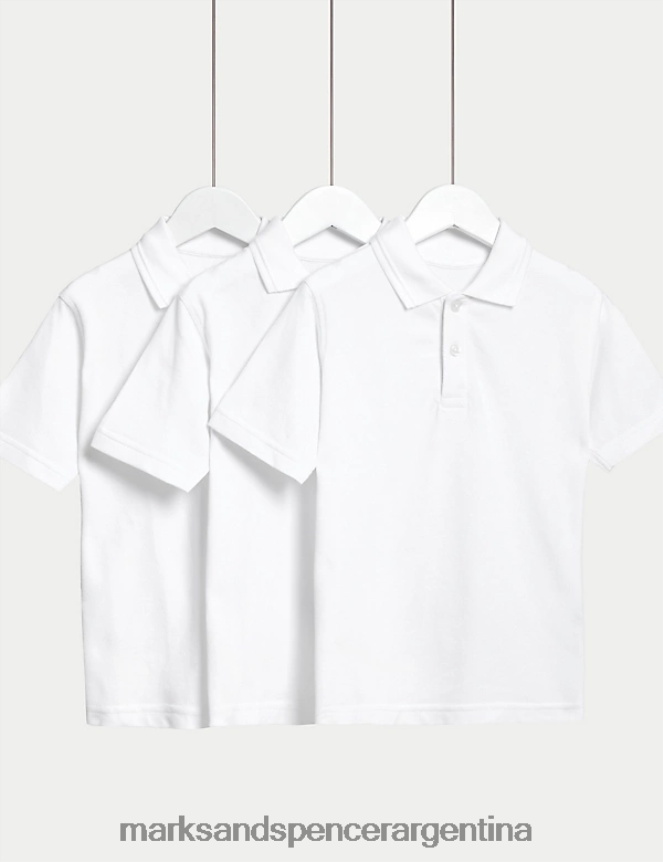 Marks & Spencer niños Paquete de 3 polos escolares de puro algodón uniforme escolar blanco 46VL20