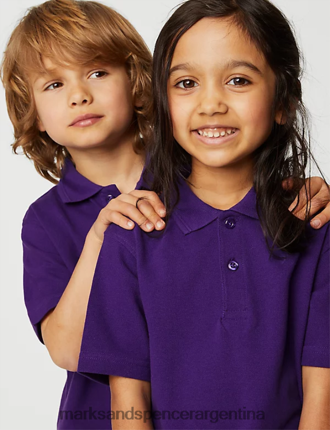 Marks & Spencer niños polo escolar de puro algodón uniforme escolar púrpura 46VL8034