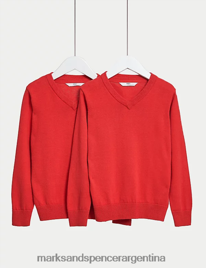 Marks & Spencer niños Pack de 2 jerseys escolares de puro algodón uniforme escolar rojo 46VL8054