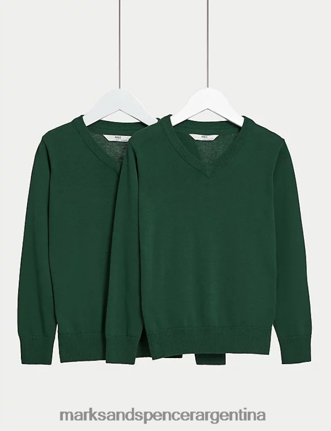 Marks & Spencer niños Pack de 2 jerseys escolares de puro algodón uniforme escolar verde 46VL8058