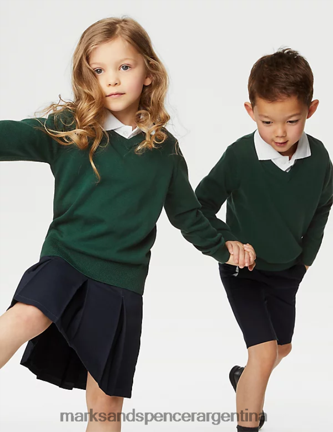Marks & Spencer niños Pack de 2 jerseys escolares de puro algodón uniforme escolar verde 46VL8058