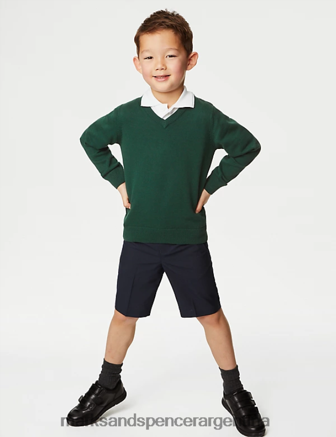 Marks & Spencer niños Pack de 2 jerseys escolares de puro algodón uniforme escolar verde 46VL8058