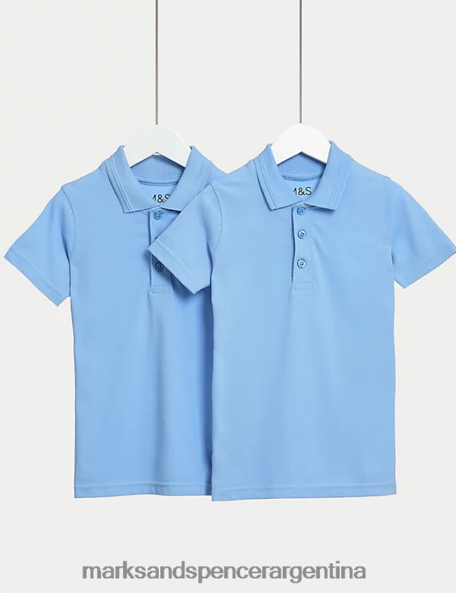 Marks & Spencer niños Paquete de 2 polos escolares resistentes a las manchas uniforme escolar azul 46VL8200