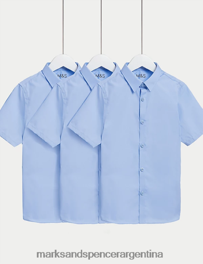 Marks & Spencer niños Paquete de 3 camisas escolares delgadas y fáciles de planchar uniforme escolar azul 46VL8112