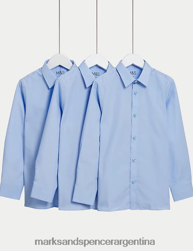 Marks & Spencer niños Paquete de 3 camisetas escolares fáciles de planchar uniforme escolar azul 46VL8026