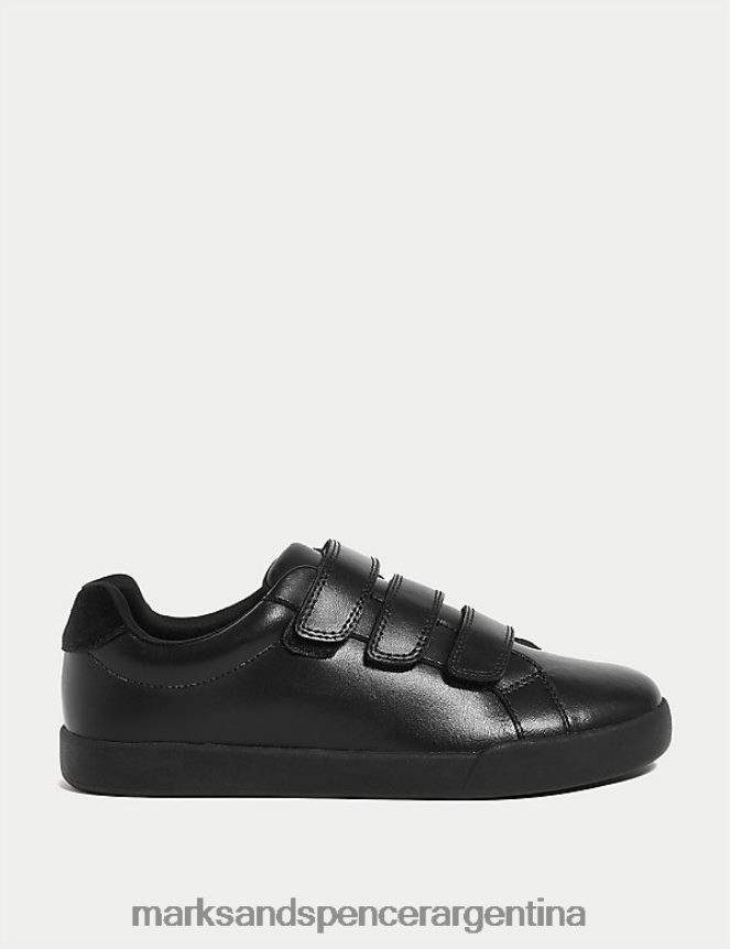 Marks & Spencer niños zapatos colegiales de piel con velcro uniforme escolar negro 46VL7930