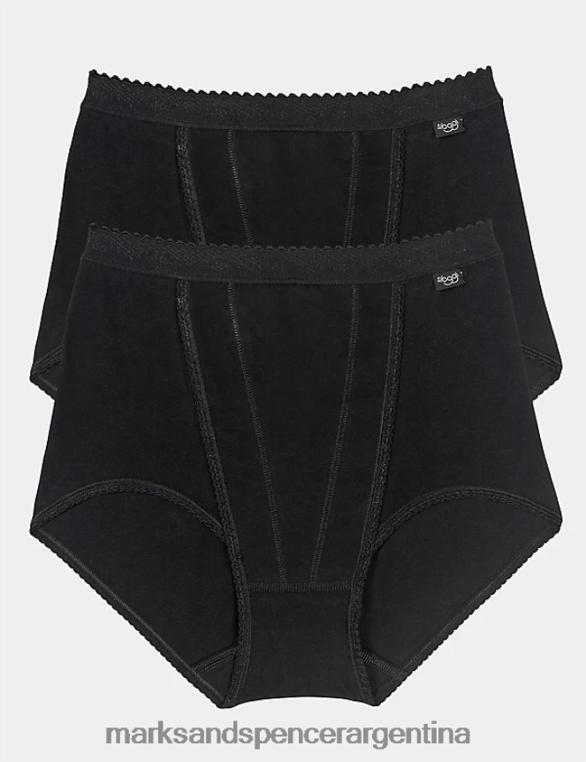 Marks & Spencer unisexo Pack de 2 calzoncillos maxi completos con control de talle alto lencería negro 46VL3860