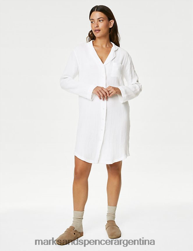 Marks & Spencer unisexo camisón con solapas de muselina de puro algodón lencería blanco 46VL3416