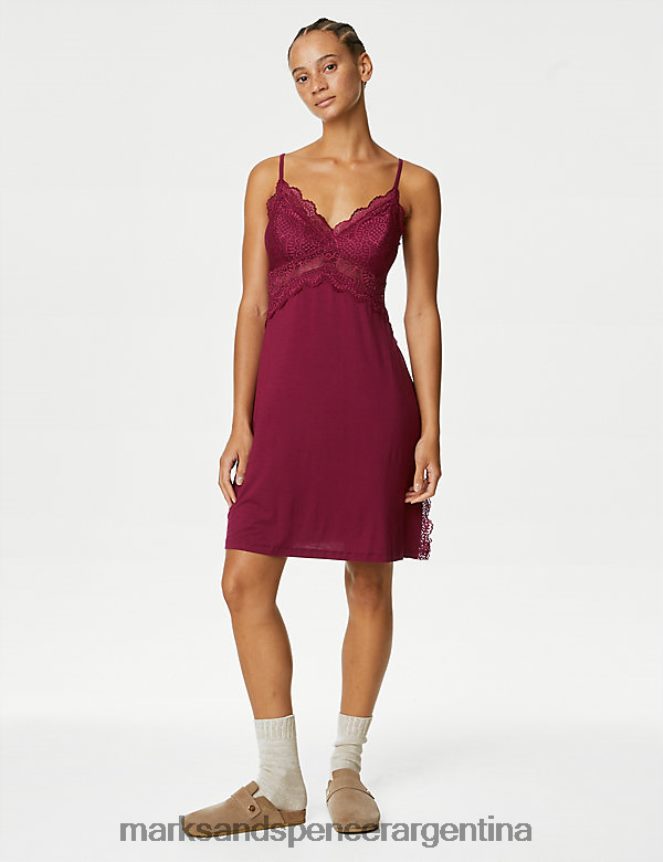 Marks & Spencer unisexo camisola body con ribete de encaje suave lencería frambuesa 46VL3844