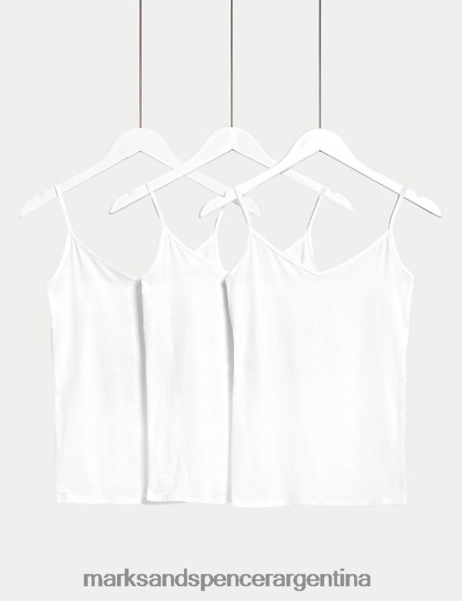 Marks & Spencer unisexo Paquete de 3 camisetas sin mangas con tiras ricas en algodón lencería blanco 46VL3756