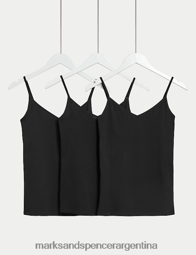 Marks & Spencer unisexo Paquete de 3 camisetas sin mangas con tiras ricas en algodón lencería negro 46VL3444