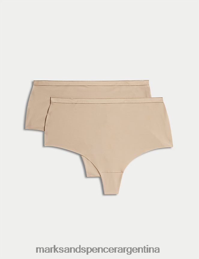 Marks & Spencer unisexo Paquete de 2 tangas sin VPL con control de luz lencería cuarzo rosa 46VL4738
