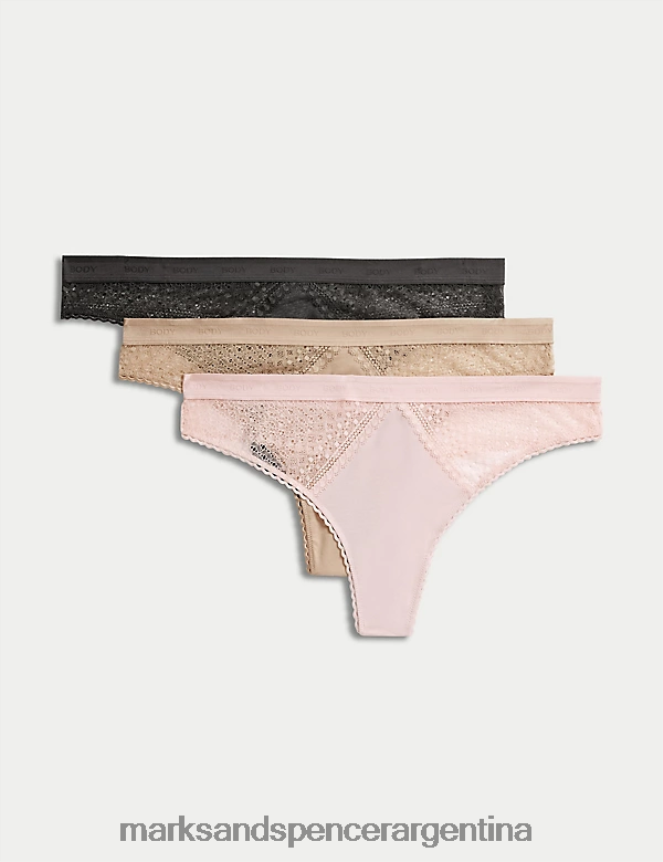 Marks & Spencer unisexo Paquete de 3 tangas de algodón con comodidad fresca. lencería Rosa suave 46VL4382