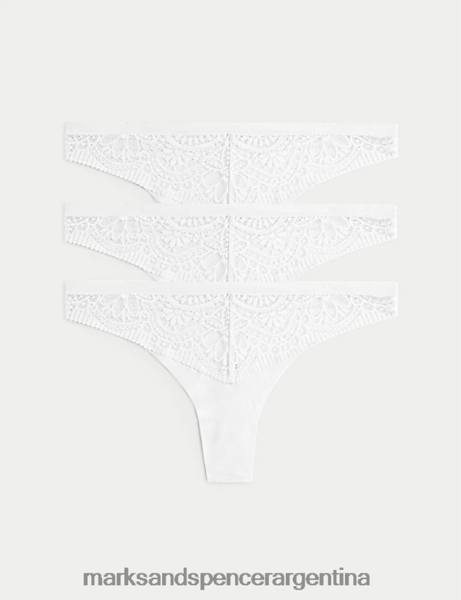 Marks & Spencer unisexo Paquete de 3 tangas de encaje suave lencería blanco 46VL4254