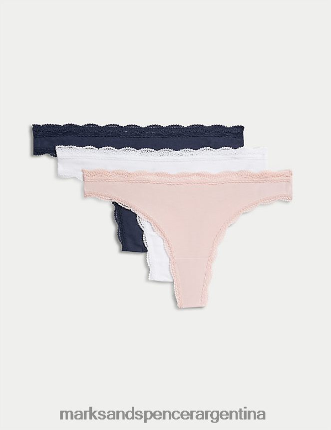 Marks & Spencer unisexo Paquete de 3 tangas de mezcla de algodón lencería Rosa suave 46VL4204