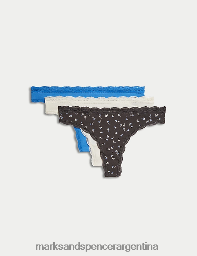 Marks & Spencer unisexo Paquete de 3 tangas de mezcla de algodón lencería gris oscuro 46VL4866