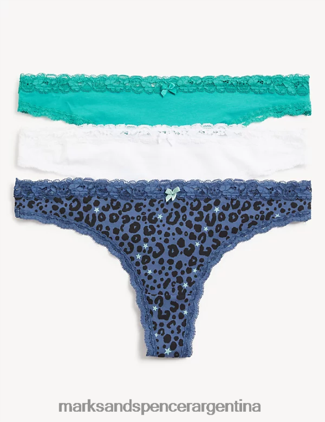 Marks & Spencer unisexo Paquete de 3 tangas de mezcla de algodón lencería mezcla azul oscuro 46VL4532