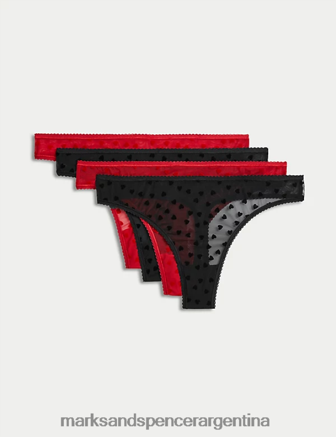 Marks & Spencer unisexo Paquete de 4 tangas estampadas lencería mezcla roja 46VL3748