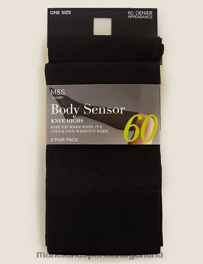 Marks & Spencer unisexo Paquete de 2 medias hasta la rodilla opacas con sensor corporal de 60 deniers lencería negro 46VL4598