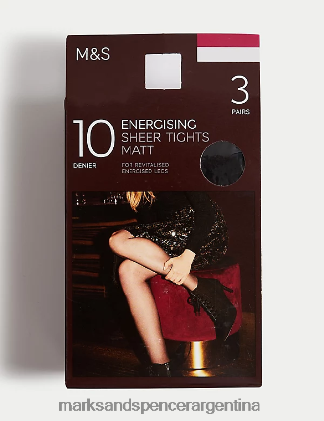 Marks & Spencer unisexo Paquete de 3 medias transparentes energizantes de 10 deniers lencería negro 46VL4680