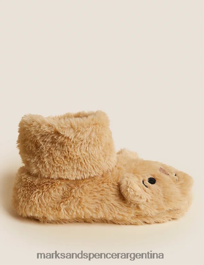 Marks & Spencer unisexo calcetines tipo pantufla con osito spencer de piel sintética lencería marrón 46VL3306