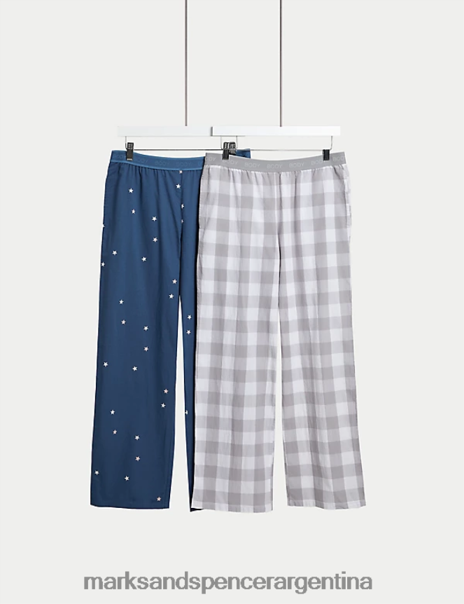 Marks & Spencer unisexo 2 piezas de pantalones de pijama lencería azul oscuro 46VL3666