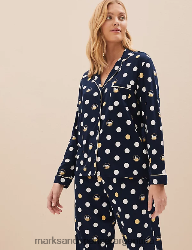 Marks & Spencer unisexo Conjunto de pijama Snoopy de puro algodón con lunares lencería mezcla azul marino 46VL3460
