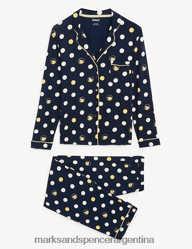 Marks & Spencer unisexo Conjunto de pijama Snoopy de puro algodón con lunares lencería mezcla azul marino 46VL3460