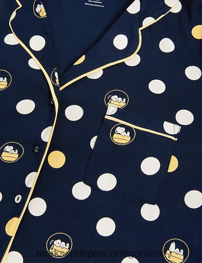 Marks & Spencer unisexo Conjunto de pijama Snoopy de puro algodón con lunares lencería mezcla azul marino 46VL3460