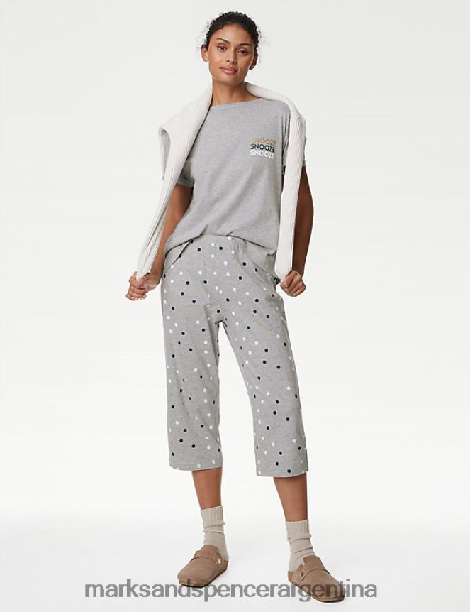Marks & Spencer unisexo Conjunto de pijama corto de algodón con lunares lencería mezcla gris 46VL3502
